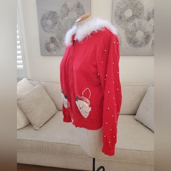 Collective Works Of Berek 2 Embellished Christmas Santa Clause Zip-Up Hoodie LG - Picture 6 of 13